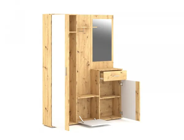 Vivaldi Predsieňová stena Trio so zrkadlom 145 cm dub Artisan/biela