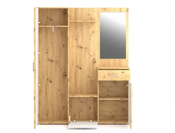 Vivaldi Predsieňová stena Trio so zrkadlom 145 cm dub Artisan/biela