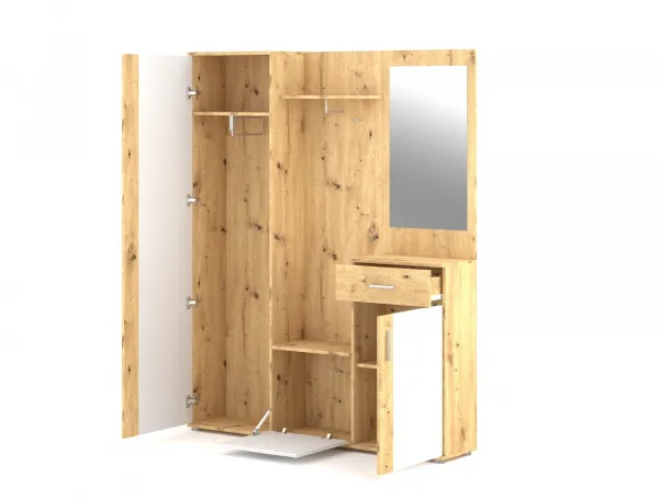 Vivaldi Predsieňová stena Trio so zrkadlom 145 cm dub Artisan/biela