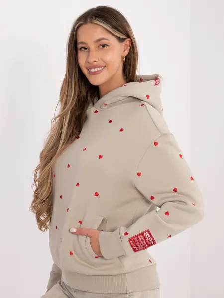 Béžová mikina s kapucňou a srdiečkami