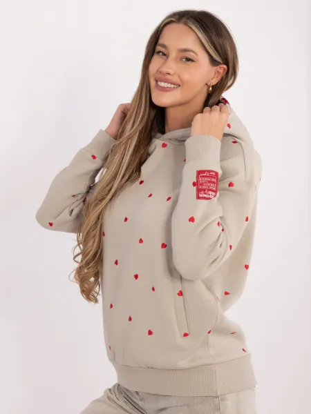 Béžová mikina s kapucňou a srdiečkami