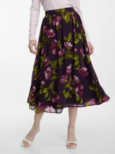Fialová dámska midi sukňa s kvetinovým vzorom