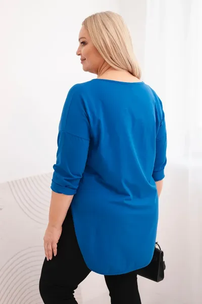 Kesi Dámska bavlnená blúzka Plus Size s V výstrihom a podhnutým rukávom chabrová