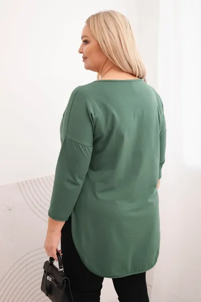 Kesi Dámska bavlnená blúzka Plus Size s V-výstrihom a podhodenými rukávmi tmavozelená khaki