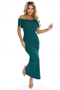 Numoco Elegantné midi šaty off-shoulder s mašľou – fľašková zelená 644-1 Farba: Zelená, Veľkosť: S