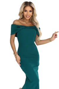 644-1 Sensual midi dress with a bow at the neckline - bottle green