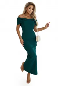 644-1 Sensual midi dress with a bow at the neckline - bottle green