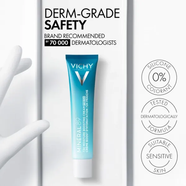 Vichy Minéral 89 72H Moisture Boosting Cream Fresh hydratačný krém na tvár s kyselinou hyalurónovou 40 ml