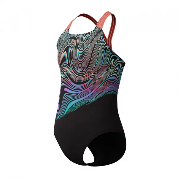 Speedo girls printed placement muscleback multi 152cm