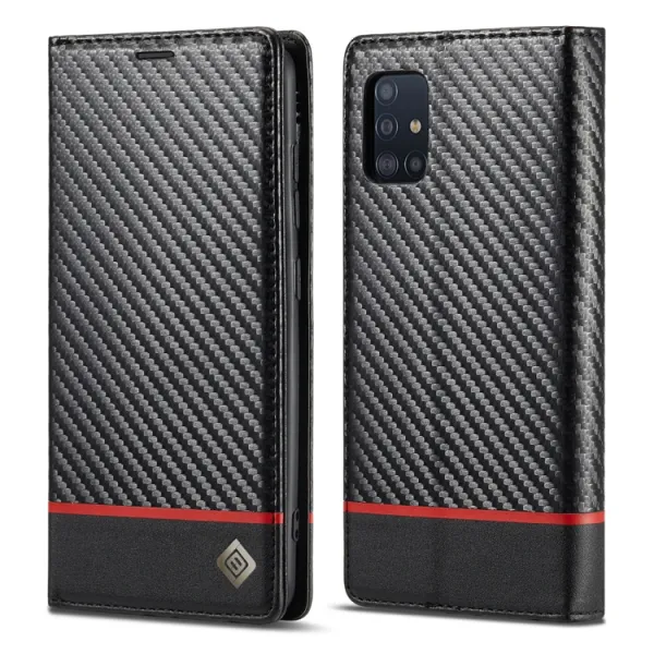IMEEKE CARBON Peňaženkový kryt Samsung Galaxy A51 čierny