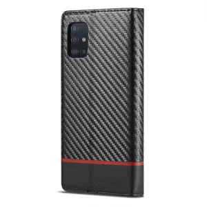IMEEKE CARBON Peňaženkový kryt Samsung Galaxy A51 čierny