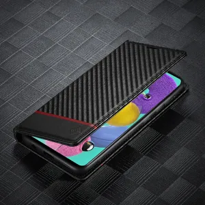 IMEEKE CARBON Peňaženkový kryt Samsung Galaxy A51 čierny