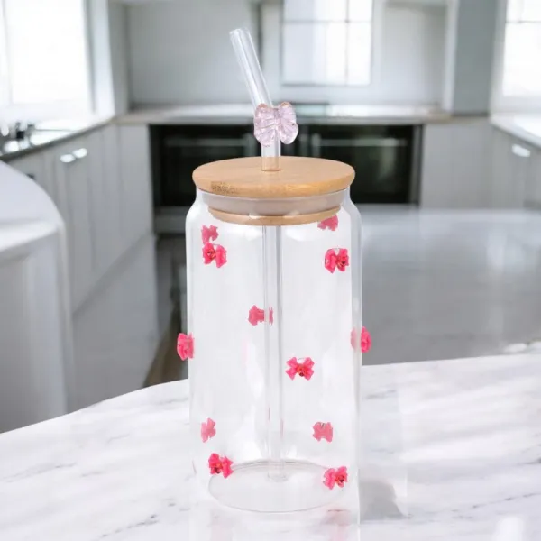 Livefy pohár so slamkou Bowy 400ml, ružový