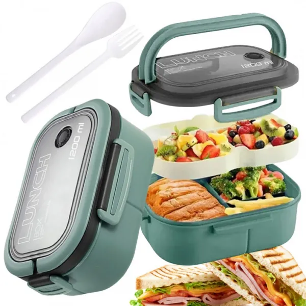 Livefy obedový box s príborom Lunch 1.2l, zelený