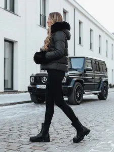 Dámska zimná bunda YOUWARM s čiernym futerkom