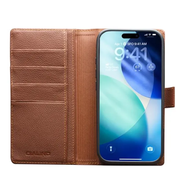 QIALINO CLASSIC Kožený obal pre Apple iPhone 17 Pro Max hnedý