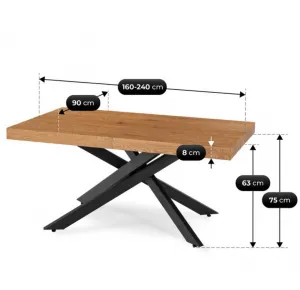 JAKS Rozkladací stôl Hampton čierny 160 - 240 cm zlatý dub