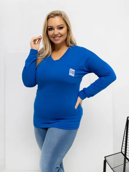 Plus size kobaltové tričko s dlhým rukávom