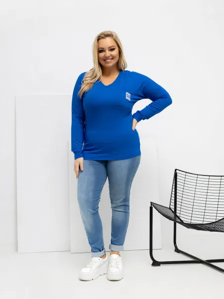 Plus size kobaltové tričko s dlhým rukávom