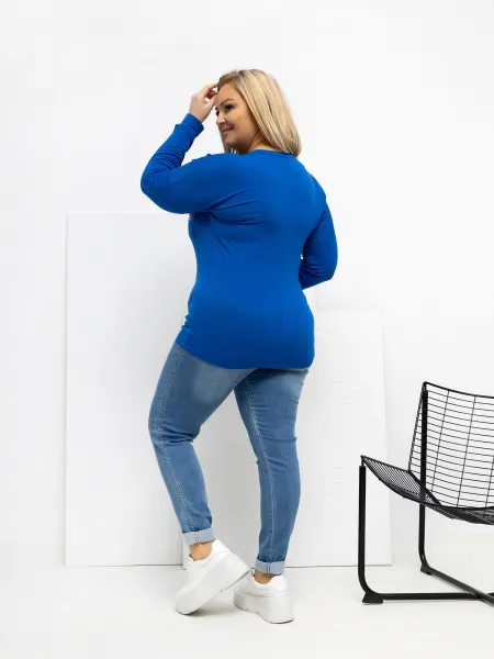 Plus size kobaltové tričko s dlhým rukávom