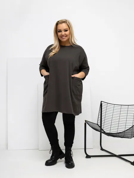 Plus size blúzka v tmavej khaki farbe