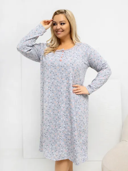 Plus size nočná košeľa s dlhými rukávmi