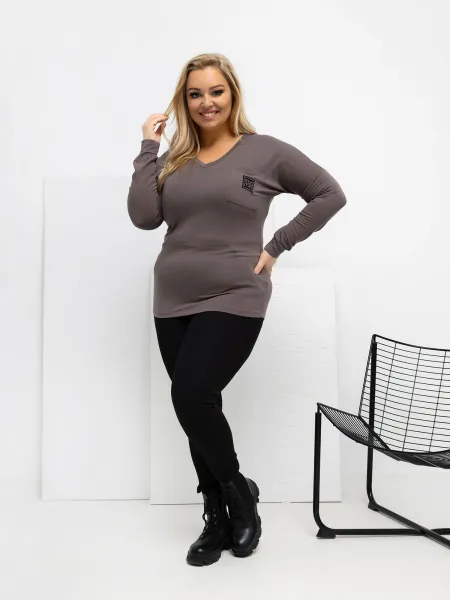 Plus size hnedá blúzka s dlhým rukávom