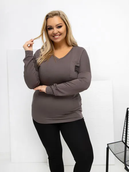 Plus size hnedá blúzka s dlhým rukávom