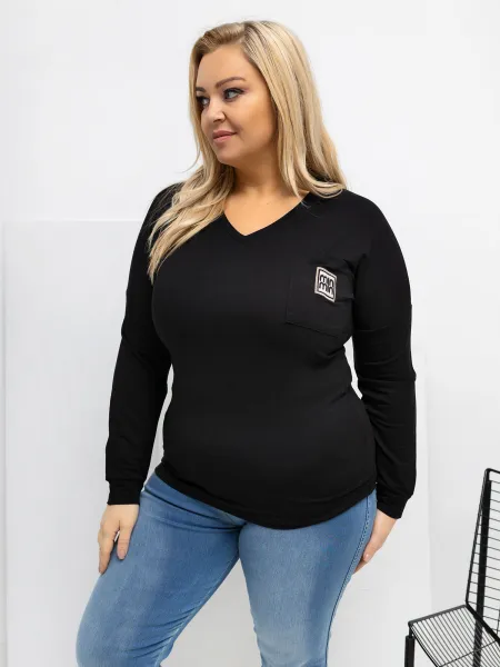 Čierna plus size blúzka s dlhým rukávom