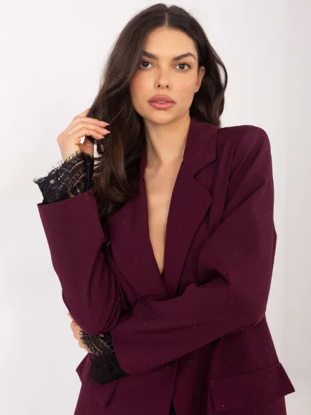 Dámsky tmavočervený blazer s čipkou