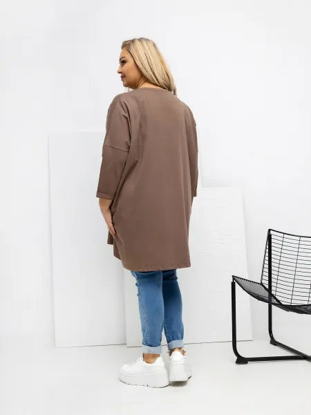 Plus size tunika v tmavobéžovej farbe