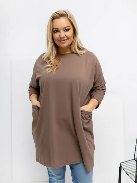 Plus size tunika v tmavobéžovej farbe