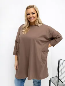 Plus size tunika v tmavobéžovej farbe