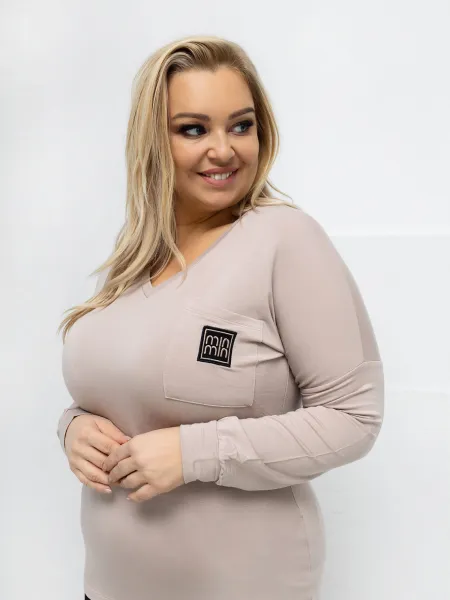 Plus size béžová blúzka s dlhým rukávom