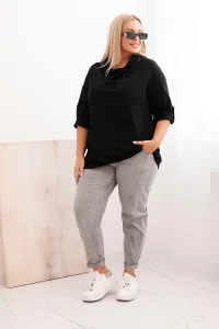 Legínovo Dámska blúzka Plus Size z bavlnou voľného strihu s vodným výstrihom béžová Farba: Khaki, Veľkosť: UNI