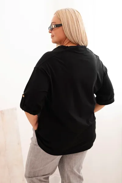 Legínovo Dámska blúzka Plus Size z bavlnou voľného strihu s vodným výstrihom béžová Farba: Khaki, Veľkosť: UNI
