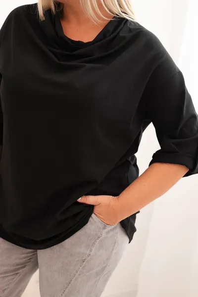 Legínovo Dámska blúzka Plus Size z bavlnou voľného strihu s vodným výstrihom béžová Farba: Khaki, Veľkosť: UNI