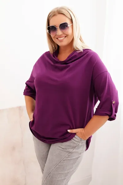 Legínovo Dámska blúzka Plus Size z bavlnou voľného strihu s vodným výstrihom béžová Farba: Khaki, Veľkosť: UNI