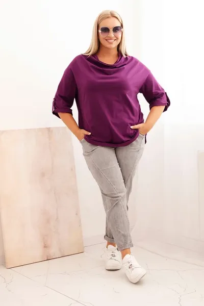 Legínovo Dámska blúzka Plus Size z bavlnou voľného strihu s vodným výstrihom béžová Farba: Khaki, Veľkosť: UNI