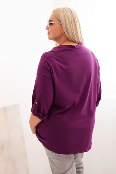 Legínovo Dámska blúzka Plus Size z bavlnou voľného strihu s vodným výstrihom béžová Farba: Khaki, Veľkosť: UNI