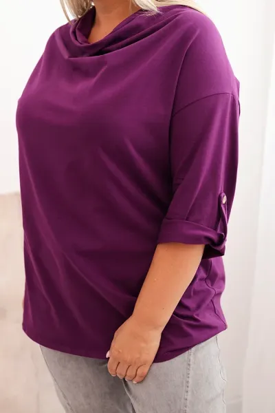 Legínovo Dámska blúzka Plus Size z bavlnou voľného strihu s vodným výstrihom béžová Farba: Khaki, Veľkosť: UNI