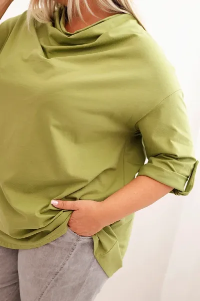 Legínovo Dámska blúzka Plus Size z bavlnou voľného strihu s vodným výstrihom béžová Farba: Khaki, Veľkosť: UNI