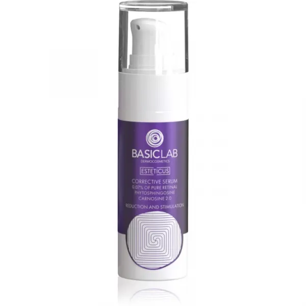 BasicLab Dermocosmetics Esteticus vyhladzujúce sérum pre zjednotenie farebného tónu pleti 0.07% Pure Retinal 30 ml