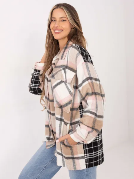 Factory Károvaná oversize košeľa s vreckami – štýlový must-have na chladnejšie dni Farba: Bielohnedá, Veľkosť: UNI
