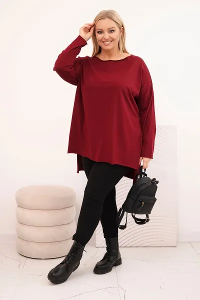 Asymetrická dámska blúzka Plus Size bordová