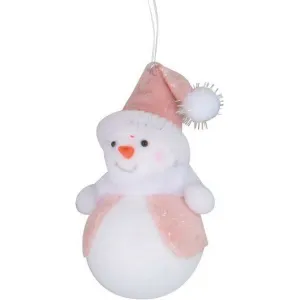 Anděl Sněhulák na zavěšení v barevném kabátku 11 cm růžový kabátek s bambulkou