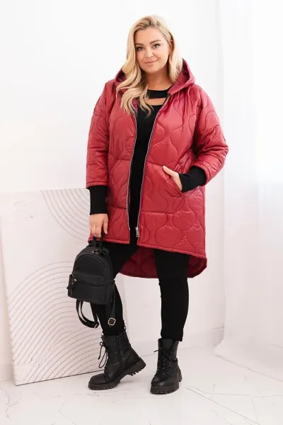 Legínovo Dámska zimná bunda Plus Size prešívaná s kapucňou bordová Farba: Bordová, Veľkosť: UNI