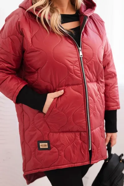 Legínovo Dámska zimná bunda Plus Size prešívaná s kapucňou bordová Farba: Bordová, Veľkosť: UNI