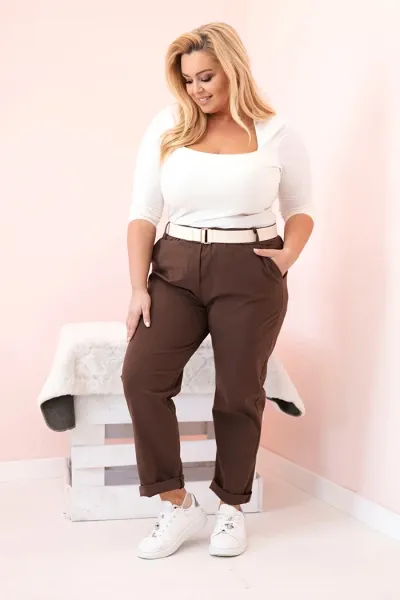 Legínovo Dámske bavlnené nohavice Plus Size s opaskom khaki Farba: Khaki
