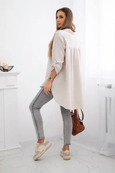 Legínovo Bavlnená mušelínová košeľa Plus Size béžová Farba: Bordová, Veľkosť: UNI